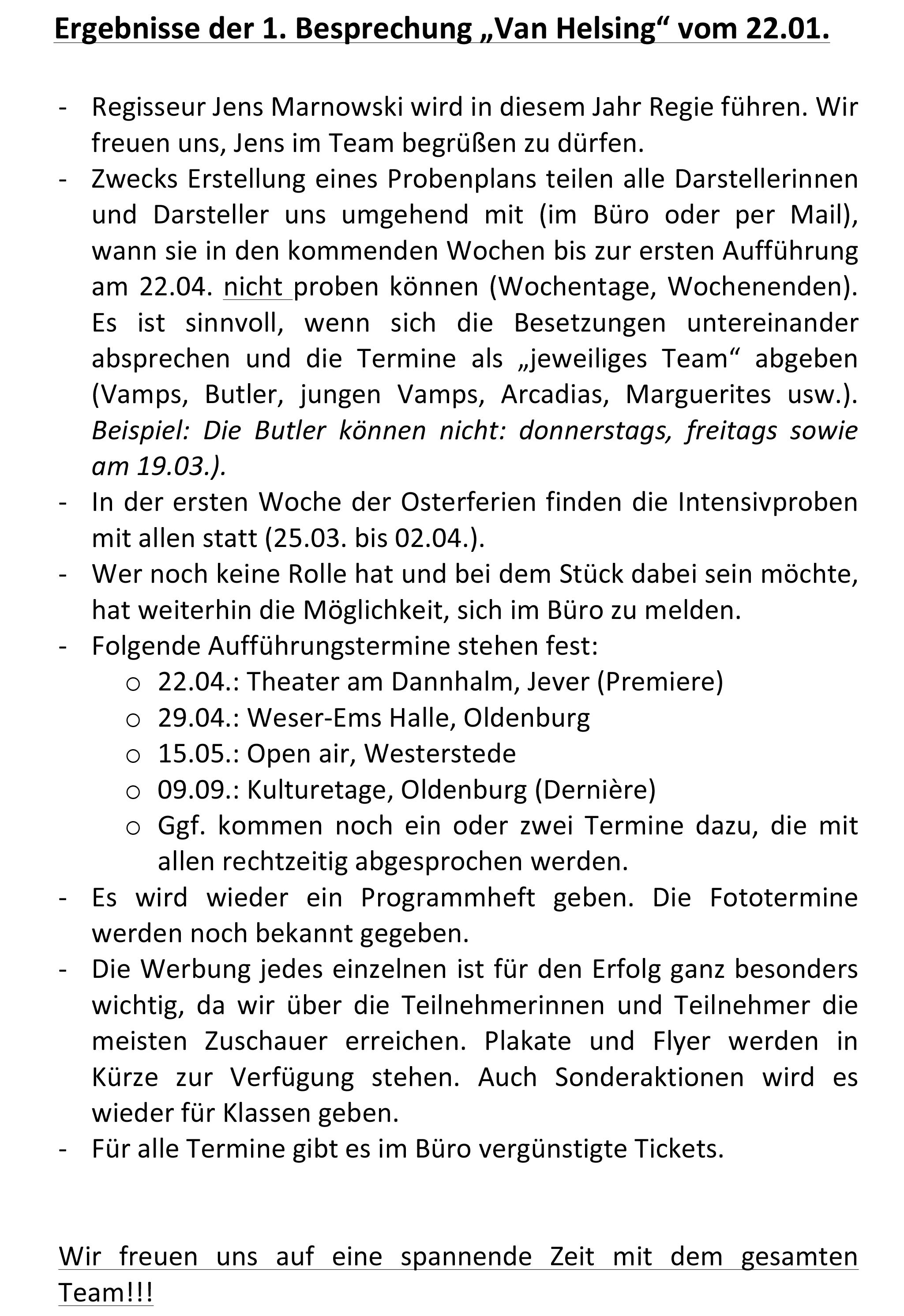 Ergebnisse der Besprechung